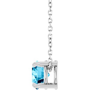 14K White 6 mm Natural Aquamarine 16-18" Necklace