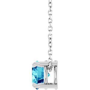 14K White 6 mm Natural Blue Zircon 16-18" Necklace