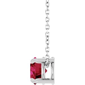 14K White 6 mm Lab-Grown Ruby 16-18" Necklace