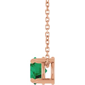 14K Rose 6 mm Natural Emerald 16-18" Necklace