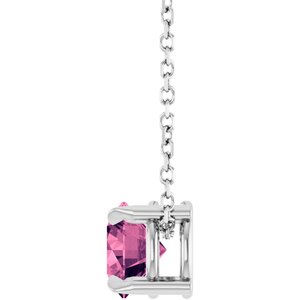14K White 6 mm Natural Pink Tourmaline 16-18" Necklace