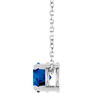 14K White 6 mm Natural Blue Sapphire 16-18" Necklace