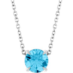 14K White 6 mm Natural Aquamarine 16-18" Necklace