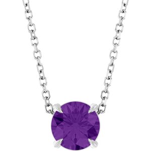 14K White 6 mm Natural Amethyst 16-18" Necklace