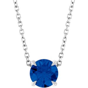 14K White 6 mm Natural Blue Sapphire 16-18" Necklace