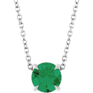 14K White 6 mm Lab-Grown Emerald 16-18" Necklace