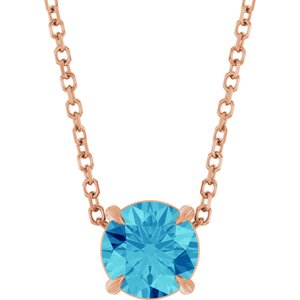14K Rose 6 mm Natural Blue Zircon 16-18" Necklace