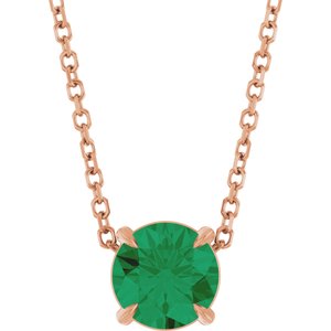 14K Rose 6 mm Lab-Grown Emerald 16-18" Necklace