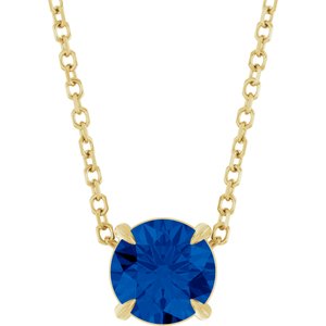 14K Yellow 6 mm Lab-Grown Blue Sapphire 16-18" Necklace