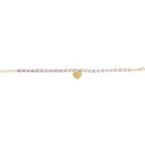 14K Yellow Gold Cultured White Freshwater Pearl & Heart 7-8" Bracelet – image 4