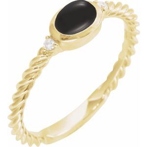14K Yellow Gold Natural Black Onyx & .03 CTW Natural Diamond Cabochon Ring