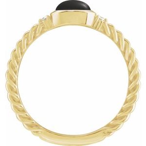 14K Yellow Gold Natural Black Onyx & .03 CTW Natural Diamond Cabochon Ring