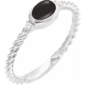 Platinum Natural Black Onyx & .03 CTW Natural Diamond Cabochon Ring