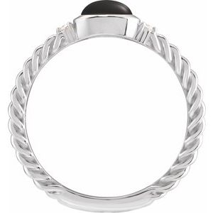 Sterling Silver Natural Black Onyx & .03 CTW Natural Diamond Cabochon Ring