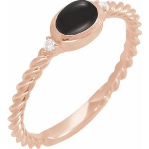 14K Rose Gold Natural Black Onyx & .03 CTW Natural Diamond Cabochon Ring