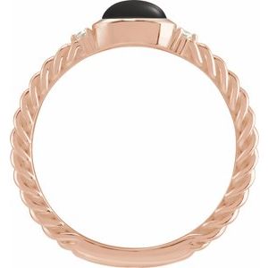 14K Rose Gold Natural Black Onyx & .03 CTW Natural Diamond Cabochon Ring