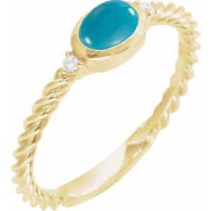 14K Yellow Gold Natural Turquoise & .03 CTW Natural Diamond Cabochon Ring