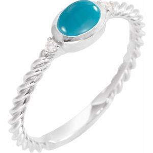 14K White Gold Natural Turquoise & .03 CTW Natural Diamond Cabochon Ring