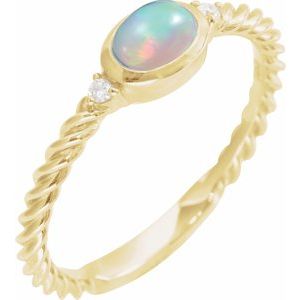 14K Yellow Gold Natural Ethiopian Opal & .03 CTW Natural Diamond Rope Ring