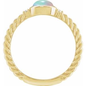 14K Yellow Gold Natural Ethiopian Opal & .03 CTW Natural Diamond Rope Ring