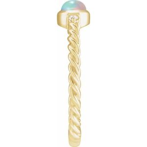 14K Yellow Gold Natural Ethiopian Opal & .03 CTW Natural Diamond Rope Ring