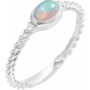 Sterling Silver Natural Ethiopian Opal & .03 CTW Natural Diamond Rope Ring