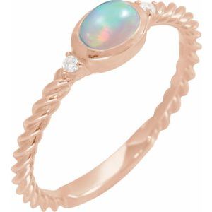 14K Rose Gold Natural Ethiopian Opal & .03 CTW Natural Diamond Rope Ring