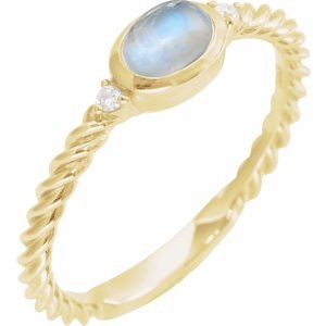 14K Yellow Gold Natural Rainbow Moonstone & .03 CTW Natural Diamond Cabochon Ring