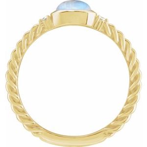14K Yellow Gold Natural Rainbow Moonstone & .03 CTW Natural Diamond Cabochon Ring