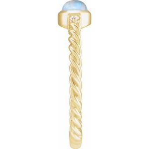 14K Yellow Gold Natural Rainbow Moonstone & .03 CTW Natural Diamond Cabochon Ring