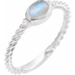 Platinum Natural Rainbow Moonstone & .03 CTW Natural Diamond Cabochon Ring