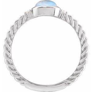 Sterling Silver Natural Rainbow Moonstone & .03 CTW Natural Diamond Cabochon Ring