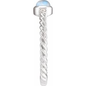 14K White Gold Natural Rainbow Moonstone & .03 CTW Natural Diamond Cabochon Ring