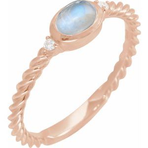 14K Rose Gold Natural Rainbow Moonstone & .03 CTW Natural Diamond Cabochon Ring