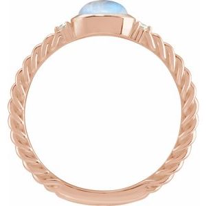 14K Rose Gold Natural Rainbow Moonstone & .03 CTW Natural Diamond Cabochon Ring
