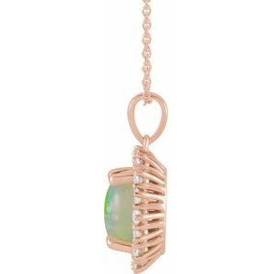 14K Rose Gold Natural Ethiopian Opal & 1/3 CTW Natural Diamond Halo-Style 16-18" Necklace