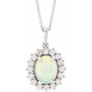 14K Yellow Gold Natural Ethiopian Opal & 1/3 CTW Natural Diamond Halo-Style 16-18" Necklace
