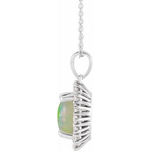 Sterling Silver Natural Ethiopian Opal & 1/3 CTW Natural Diamond Halo-Style 16-18" Necklace