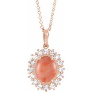 14K Rose Gold Natural Pink Coral & 1/3 CTW Natural Diamond Halo-Style 16-18" Necklace