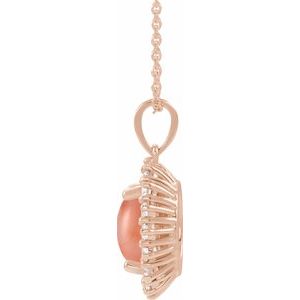 14K Rose Gold Natural Pink Coral & 1/3 CTW Natural Diamond Halo-Style 16-18" Necklace