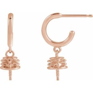 14K Rose Gold Accented Hoop Earring Mounting for 7-7.5 mm Pearl