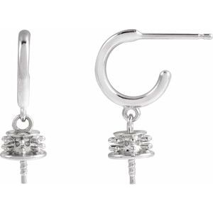 Sterling Silver Accented Hoop Earring Mounting for 7-7.5 mm Pearl