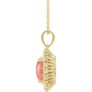 14K Yellow Gold Natural Pink Coral & 1/4 CTW Natural Diamond Halo-Style 16-18" Necklace