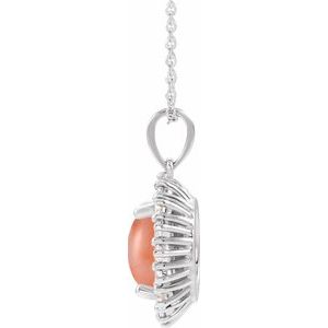 14K White Gold Natural Pink Coral & 1/3 CTW Natural Diamond Halo-Style 16-18" Necklace
