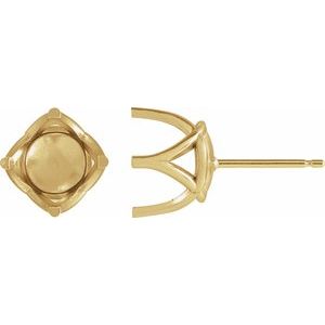 18K Yellow Gold 8 mm Round 4 Prong Woven-Design Earring Mounting