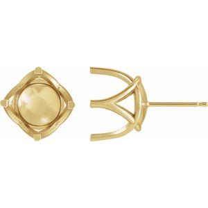 18K Yellow Gold 10 mm Round 4 Prong Woven Style Earring Mounting