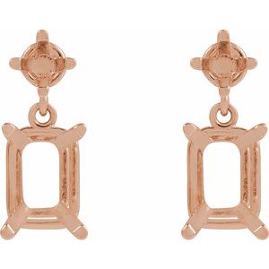 14K Rose Gold 7x5 mm Emerald Accented Dangle Earring Mounting – image 2