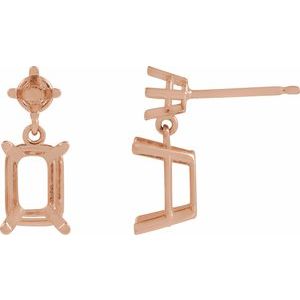14K Rose Gold 7x5 mm Emerald Accented Dangle Earring Mounting