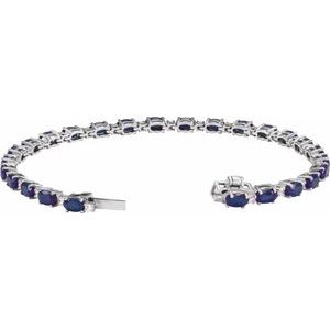 14K White Gold Lab-Grown Blue Sapphire & 5/8 CTW Lab-Grown Diamond Line 7" Bracelet