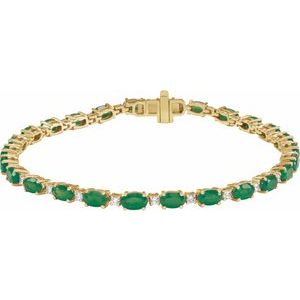14K Yellow Gold Lab-Grown Emerald & 5/8 CTW Lab-Grown Diamond Line 7" Bracelet